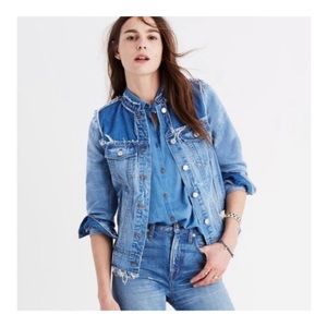 Madewell Blue Patchwork Two Toned Raw Hem Denim Jacket Size M